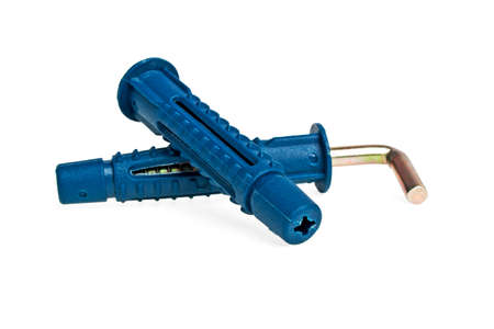 Dowel hooks with plastic dowels on a white backgroundの写真素材