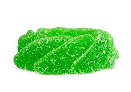 Tasty green fruit jelly on white backgroundの写真素材