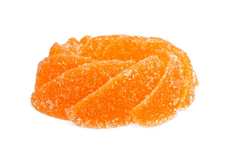 Tasty orange fruit jelly on white backgroundの写真素材