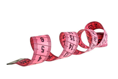 Pink measuring tape isolated on white backgroundの写真素材