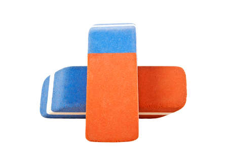 Two erasers isolated on white backgroundの写真素材