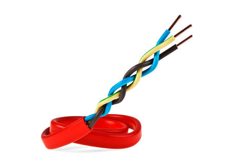 Closeup of a electric cable on a white background