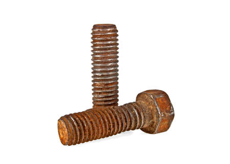 Two old rusty bolts isolated on white background