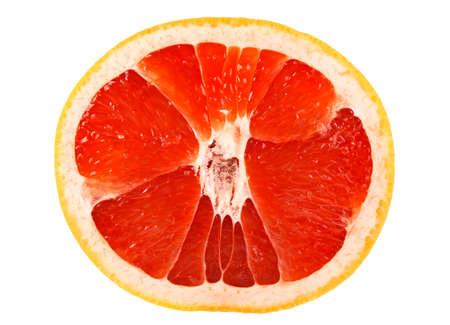 Slice of grapefruit isolated on white backgroundの写真素材