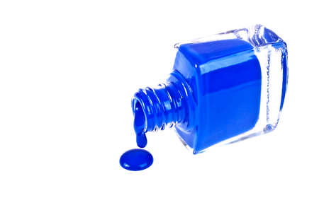 Blue nail polish on a white backgroundの写真素材