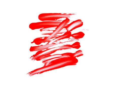 Red color lipstick stroke on white backgroundの写真素材