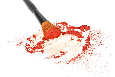 Make-up brush and powder isolated on white backgroundの写真素材