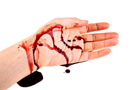 Hand in blood on a white background