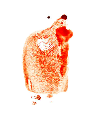 Bloody red fingerprint isolated on white backgroundの写真素材