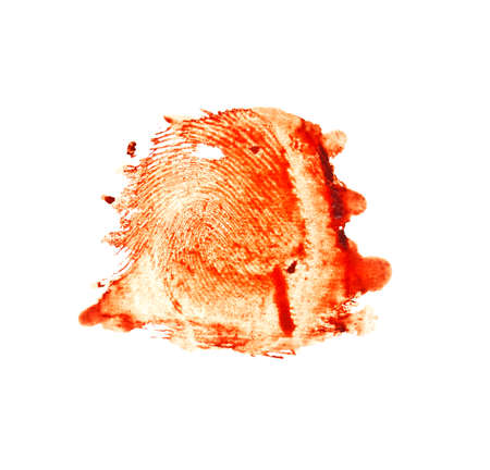 Bloody red fingerprint isolated on white backgroundの写真素材