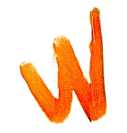 Orange color lipstick stroke on white backgroundの写真素材