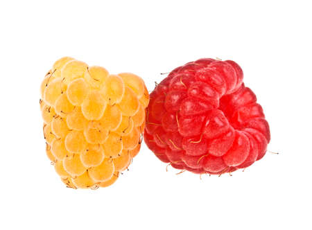 Ripe raspberries isolated on white backgroundの写真素材
