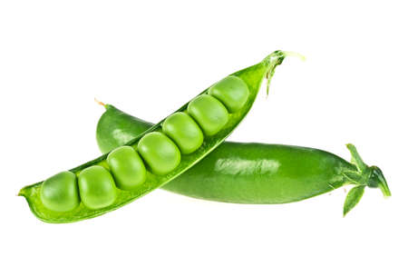 Fresh peas isolated on white backgroundの写真素材