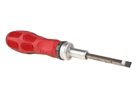 Old red screwdriver isolated on white background