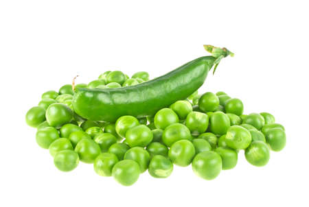 Fresh green peas isolated on a white backgroundの写真素材