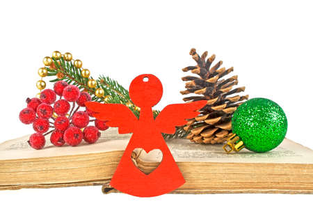 Christmas decorations on a white backgroundの写真素材