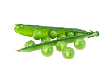 Fresh green peas isolated on a white backgroundの写真素材