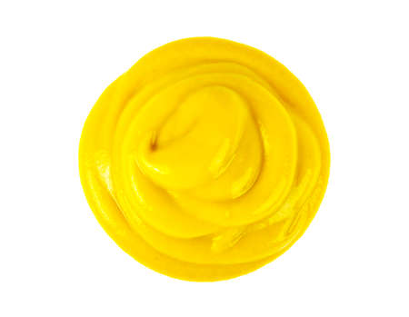 Mustard sauce on a white backgroundの写真素材