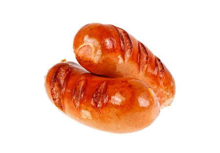 Grilled sausages isolated on white backgroundの写真素材