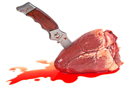 Knife in the heart on a white background