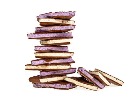 Chocolate bar with fruit filling on a white background