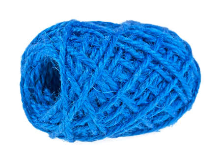 Tangle of blue thread on white background