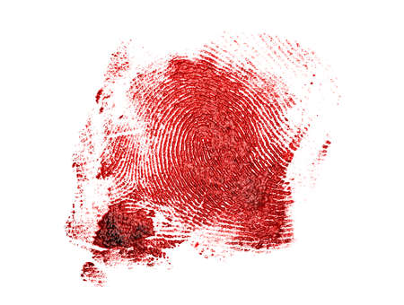 Bloody fingerprint on a white backgroundの写真素材