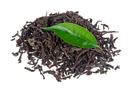 Black tea with leaf isolated on a white backgroundの写真素材