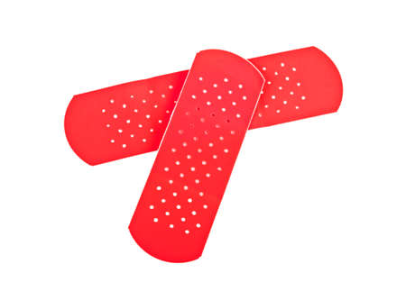 Red medical patch isolated on white backgroundの写真素材