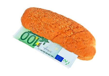 One hundred euros in a bun, business conceptの写真素材