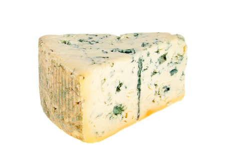 Wedge of soft blue cheese with mold isolated on white backgroundの写真素材