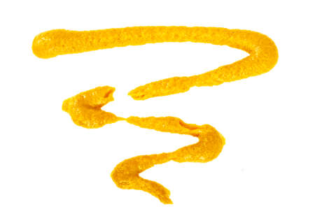Fresh mustard sauce isolated on a white background, top viewの写真素材