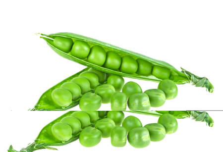 Fresh sugar peas isolated on a white backgroundの写真素材