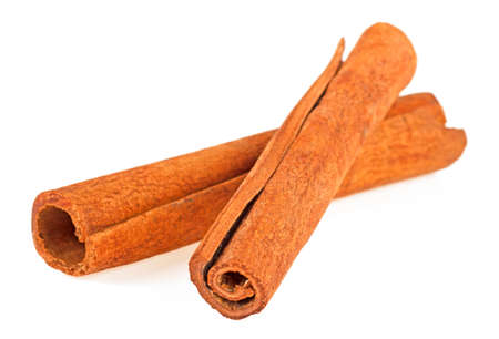 Cinnamon sticks on white backgroune, spicesの写真素材