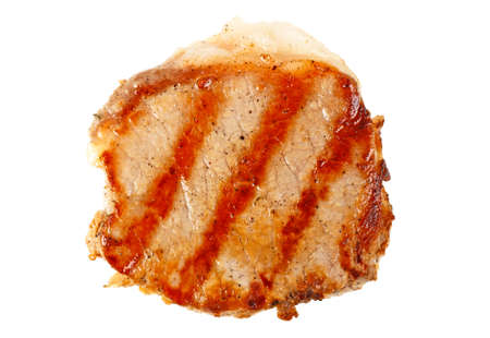 Grilled pork chop on white background, top viewの写真素材