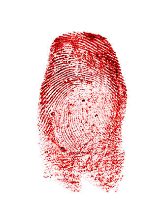Red fingerprint on white paperの写真素材
