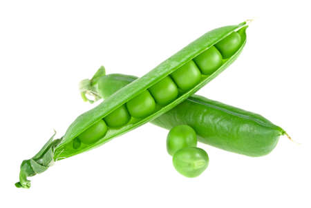 Fresh green peas isolated on a white background, organic foodの写真素材