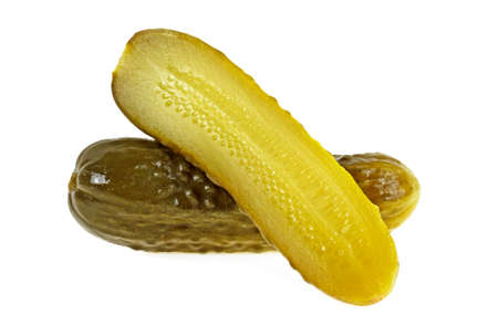 Salted cucumber with slice isolated on a white backgroundの写真素材