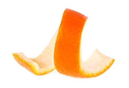 Single orange peel on a white backgroundの写真素材