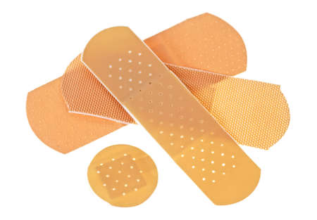 Medical adhesive plasters on a white backgroundの写真素材
