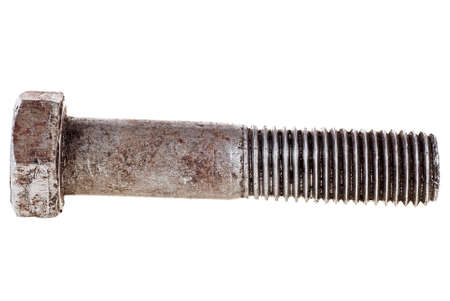 Used metal bolt isolated on white backgroundの写真素材