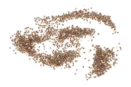 Pile of healthy chia seeds isolated on a white backgroundの写真素材