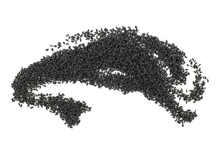 Pile of black cumin seeds isolated on white background