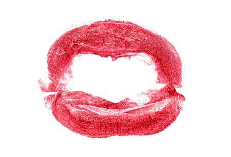 Beautiful red lipstick kiss isolated on white background