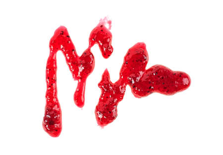 Spot of blueberry jam isolated on white background from, top view.の写真素材