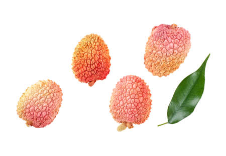 Top view of lychee isolated on white backgroundの写真素材