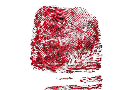 Red fingerprint on white backgroundの写真素材