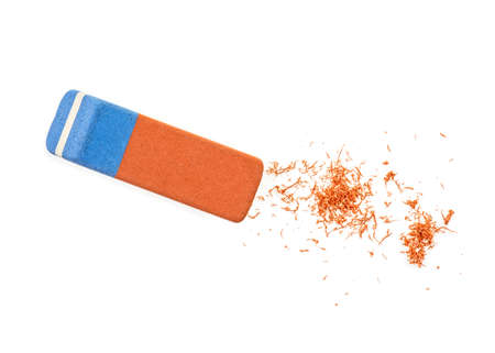 Close up of eraser on a white background, top view.の写真素材
