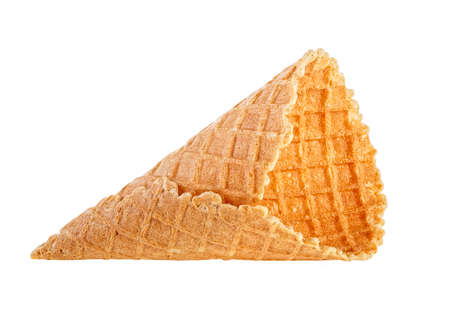 Sweet wafer cone isolated on white background. Empty ice cream cone.の写真素材