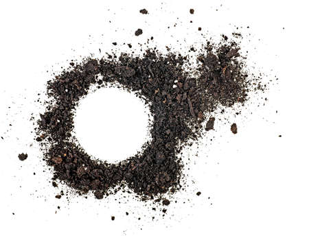 Pile of soil isolated on white background, top view.の写真素材